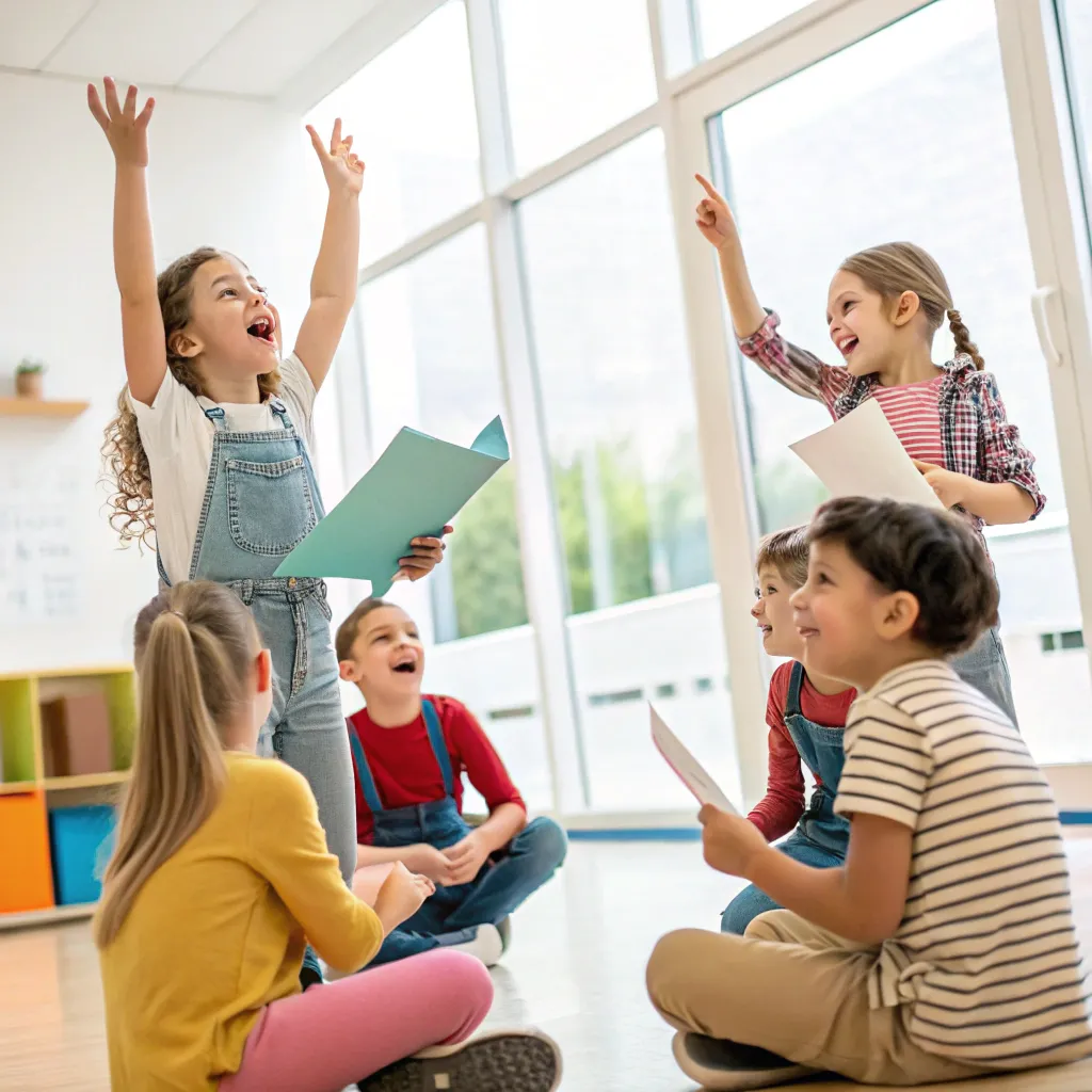 Children engaged in an acting class